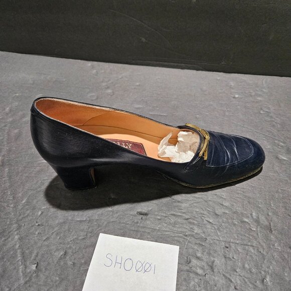 BALLY WOMEN'S NAVY COLOR PUMPS, GOLD "BUCKLE", SIZE 7 - Picture 8 of 9